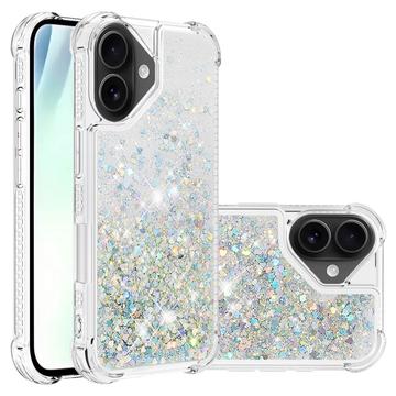 iPhone 17 Glitter Quicksand TPU-Skal - Silverhjärtan