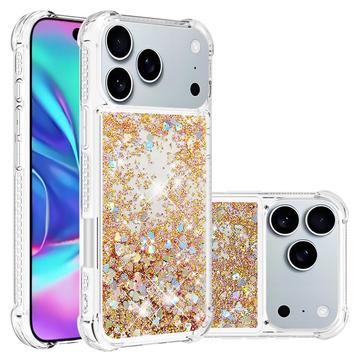 iPhone 17 Pro Glitter Quicksand TPU-skal - Guldhjärtan