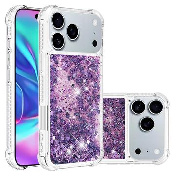 iPhone 17 Pro Glitter Quicksand TPU-skal - Lila hjärtan