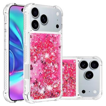 iPhone 17 Pro Max Glitter Quicksand TPU Skal - Rosa hjärtan