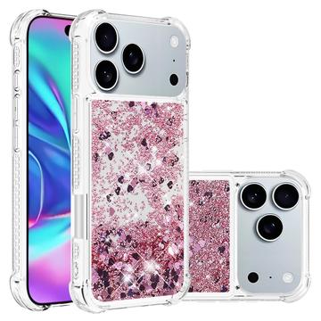 iPhone 17 Pro Max Glitter Quicksand TPU Skal - Roséguldhjärtan