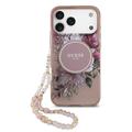 iPhone 17 Pro Max Guess IML Flowers-skal med pärlband - Rosa