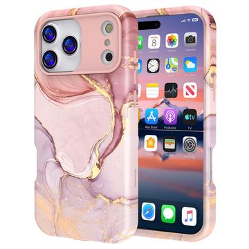 iPhone 17 Pro Max Lyxigt hybrid skal i marmor - Rosa / Guld