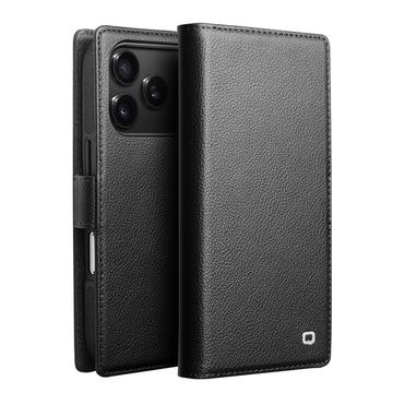 iPhone 17 Pro Qialino 2-in-1 Avtagbart plånboksfodral i läder - MagSafe-kompatibel - Svart