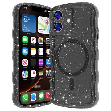 iPhone 17 Wave-Edge Laser Glitter MagSafe-Skal - genomskinlig svart