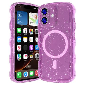 iPhone 17 Wave-Edge Laser Glitter MagSafe-Skal - genomskinlig rosa