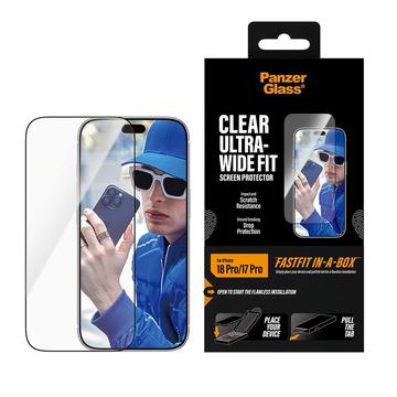 iPhone 17 Pro/18 Pro PanzerGlass Ultra-Wide Fit m. FastFit In-A-Box skärmskydd