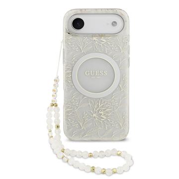 iPhone Air Guess IML Flowers Allover Electros kal med pärlband - MagSafe-kompatibel - Vit
