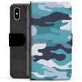 iPhone X / iPhone XS Premium Plånboksfodral - Blå Kamouflage
