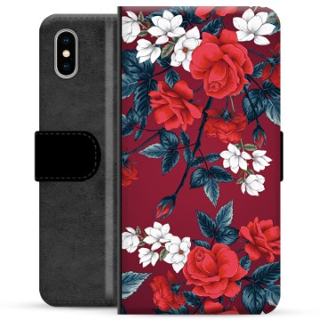 iPhone X / iPhone XS Premium Plånboksfodral - Vintage Blommor