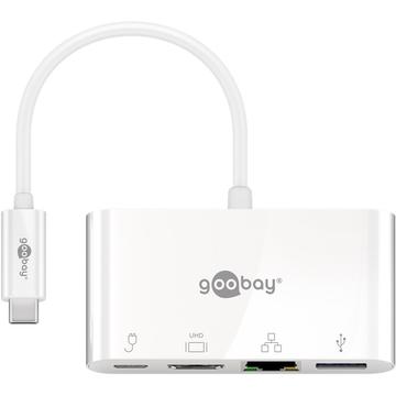 Goobay USB-C till HDMI, USB 3.0, Ethernet & PD Adapter - Vit
