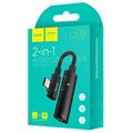 Hoco LS19 2-i-1 Typ-C / 3.5mm Ljud & Laddningsadapter - Svart