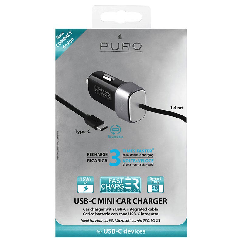 Puro Mini snabb laddare, USB C 3A, 1,4m, svart | Vägguttag Puro Mini snabb laddare, USB C 3A, 1,4m, svart | Vägguttag