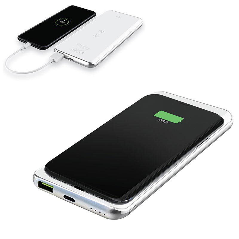 Puro Slim Trådlös Laddare Powerbank USB, Typ C 8000mAh Vit Puro Slim Trådlös Laddare Powerbank USB, Typ C 8000mAh Vit