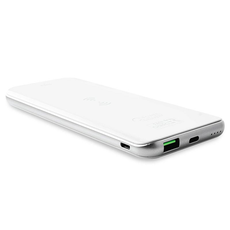 Puro Slim Trådlös Laddare Powerbank USB, Typ C 8000mAh Vit Puro Slim Trådlös Laddare Powerbank USB, Typ C 8000mAh Vit