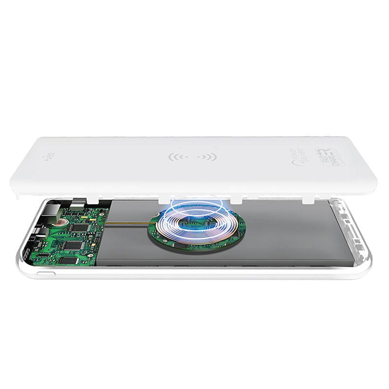 Puro Slim Trådlös Laddare Powerbank USB, Typ C 8000mAh Vit Puro Slim Trådlös Laddare Powerbank USB, Typ C 8000mAh Vit
