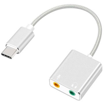 USB-C / AUX Hörlurar & Mikrofon Ljudadapter - Silver