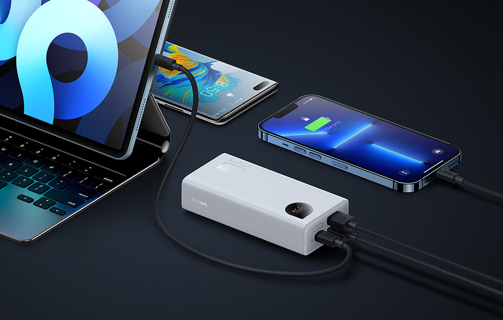 Baseus Adaman2 Power Bank med digital display 10000mAh - 2xUSB, USB-C, 30W - Vit