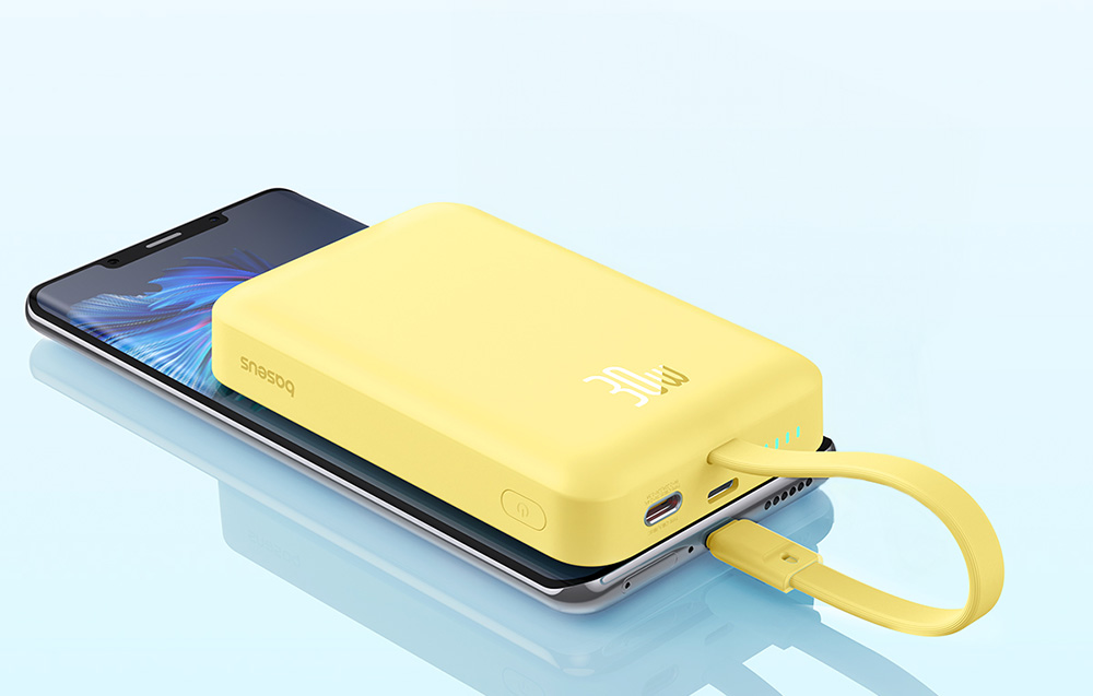 Baseus Magnetic Mini trådlös powerbank 10000mAh/30W - USB-C-kabel, MagSafe-kompatibel - gul