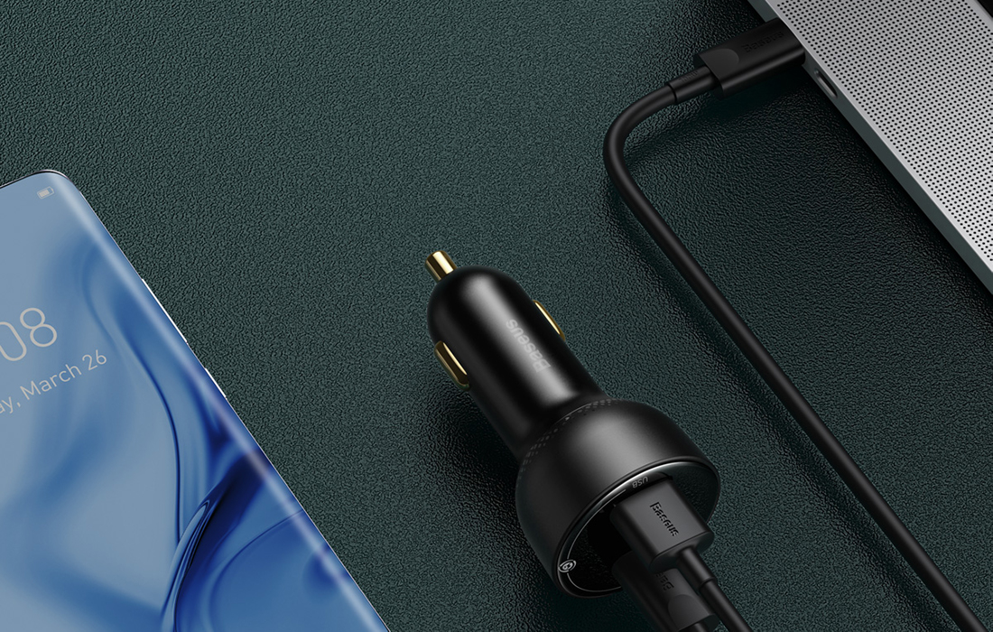 Baseus Superme Digital Display PPS billaddare 100W - USB-C, USB-A - Svart